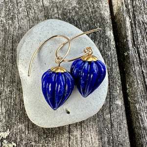 Large carved lapis lazuli lantern earrings