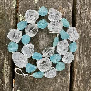 Necklaces: Hammer cut aquamarine & quartz crystal necklace