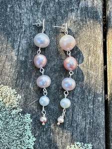 5 tier pink & white freshwater pearl earrings