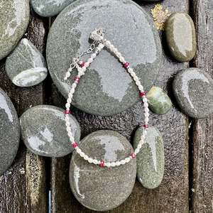 Pearls: tiny freshwater pearl and ruby bracelet