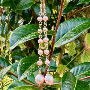 6 tier pink freshwater pearl earrings