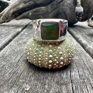 Mens Jewellery: New Zealand Greenstone and Sterling Silver Signet Ring