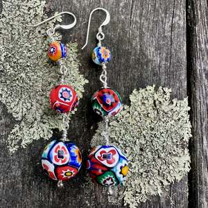 3 tier vintage millefiori earrings