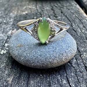 9ct White gold Marquise pounamu & diamond ring