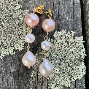 3 tier pink freshwater pearl earrings