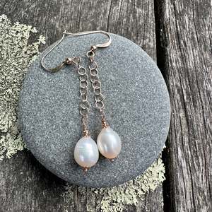 Pearls: white freshwater pearl  drop earrings