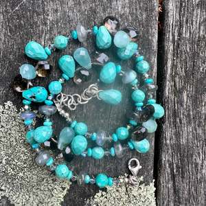 Turquoise labradorite & smoky quartz necklace