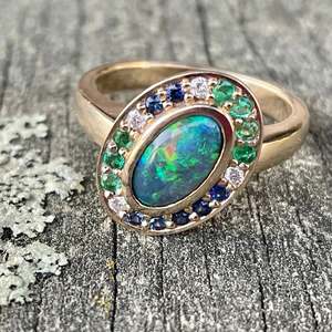 Opal: The Ocean Halo Ring, 9ct Gold