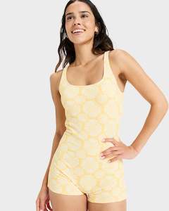 Womens Collection On The Beach: Womens Tropical Tile Boyleg One Piece Swimsuit