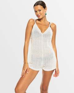 Womens Playsuits Overalls: Womens Ocean Riders Crochet Strappy Romper