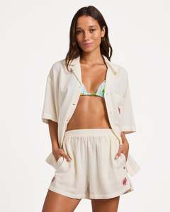 Womens Hibiscus Elastic Waist Shorts