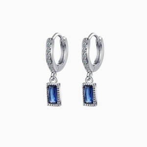Earrings: Amber Blue Zircon Hoop Earrings in s925 white gold
