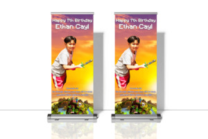 Products: Roll Up Banner With Free Professional Custom Design For 7th Birthday - R&R Gallery Custom Banners & Digital Oil Paintings NZ Free Design Service