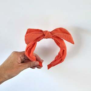 Tangerine Linen Headband w Removable Bow