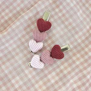 School Friendly: Single 5.7cm Non-Slip Triple Corduroy Heart Clips - 3 Colour Choices