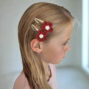 5cm School Friendly Crochet Flower Snap Clip Duos - 3 Colour Choices
