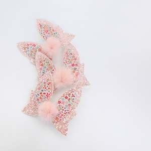 Peach Blossom Glitter And Liberty Print Bunny Bow Clips Or Headbands