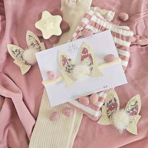 Into The Wild: Custard Glitter & Liberty Print Single Bunny Hair Clips Or Headbands