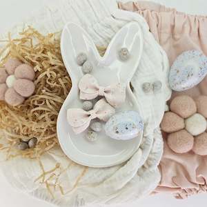 Headbands: Bonita - Single Little-Sister Sized Bunny Print Bow Clips Or Headbands