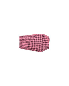 Bags: QUILTED COSMETIC BAG PINK BURGUNDY GINGHAM