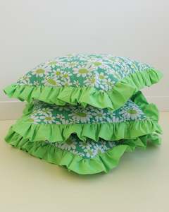 Homeware: RUFFLE RECYCLED CUSHION GREEN
