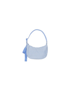 Recycled Material: MEDIUM NYLON CRESCENT BAG LIGHT BLUE GINGHAM