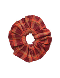Hair Accessories: BETTY SCRUNCHIE BURGUNDY ORANGE TARTAN