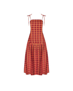 Maxi Dresses: TRULLI MAXI DRESS BURGUNDY ORANGE TARTAN