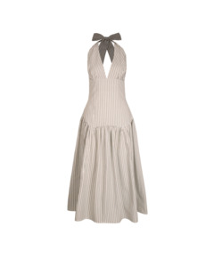 Dresses: RELAXE HALTER DRESS OLIVE STRIPE