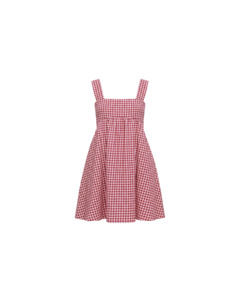 Made: MARGIE TIE MINI DRESS PINK BURGUNDY GINGHAM