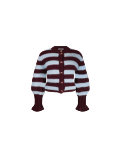 Matilda: MATILDA CARDIGAN BURGUNDY AQUA STRIPE