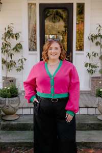 Crop Cardi - Hot Pink/Green