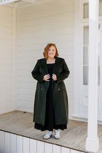 Outerwear: Wool Long Coat - Khaki