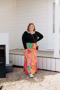 Size 14 Sale: Bias Tie Skirt - Pink/Big Floral