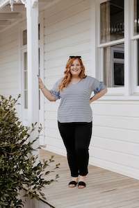 Yasmin Top - B&W Stripe/Purple Floral