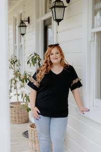 Size 18 Sale: Yasmin Top - Black/Leopard