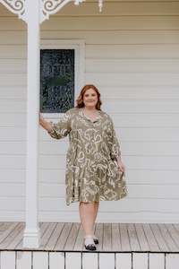 Size 22 Sale: Gin Dress - Khaki Pattern