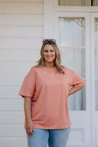 Xxs 14: Oversized Tee - Peach/Green Stripe