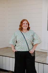 Xxs 14: Juno Top - Green and Pink Flower