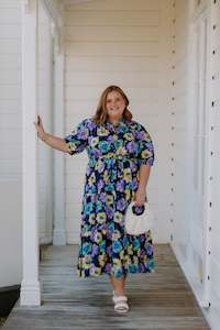 Xl 24: August Dress - Navy-Purple/Yellow Flower