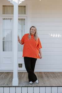 The Last 18: Oversized Tee - Pink/Orange Stripe