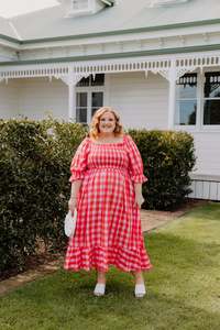 Abella Dress - Lilac/Peach Check