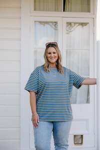 Xs 16: Oversized Tee - Blue/Yellow Stripe
