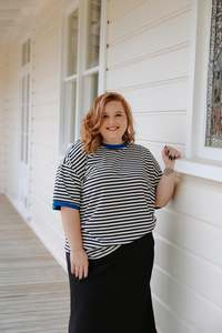 Oversized Tee - Black & White/Cobalt