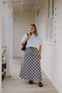 Xxs 14: Bias Tie Skirt - Brown/Blue Check