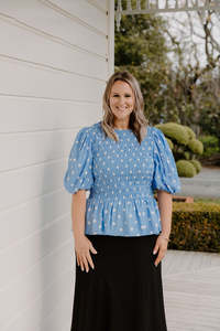 Xxs 14: Liv Top - Blue Polka
