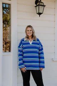 Xxs 14: Rugby Top - Blue/Green/White