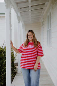 All: Oversized Tee - Red/Pink Stripe