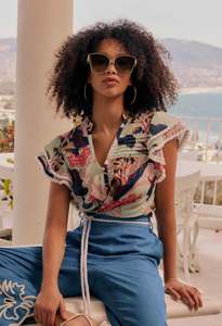 Tops: ONCE WAS LUMA FLUTTER SLEEVE TOP OASIS FLORA