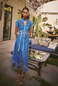 Once Was: ONCE WAS XANTHIA DIAMOND SMOCK DRESS BLUE TOPAZ